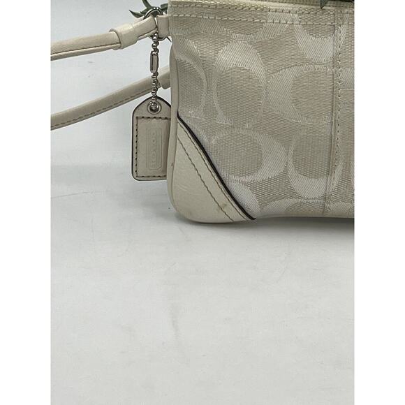 Coach Signature Monogram C Glacier White Canvas Leather Trim Wristlet Pouch - Picture 4 of 6